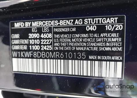 2021 Mercedes-Benz C 300 Sedan из США, поврежденный, VIN W1KWF8DB0MR610135